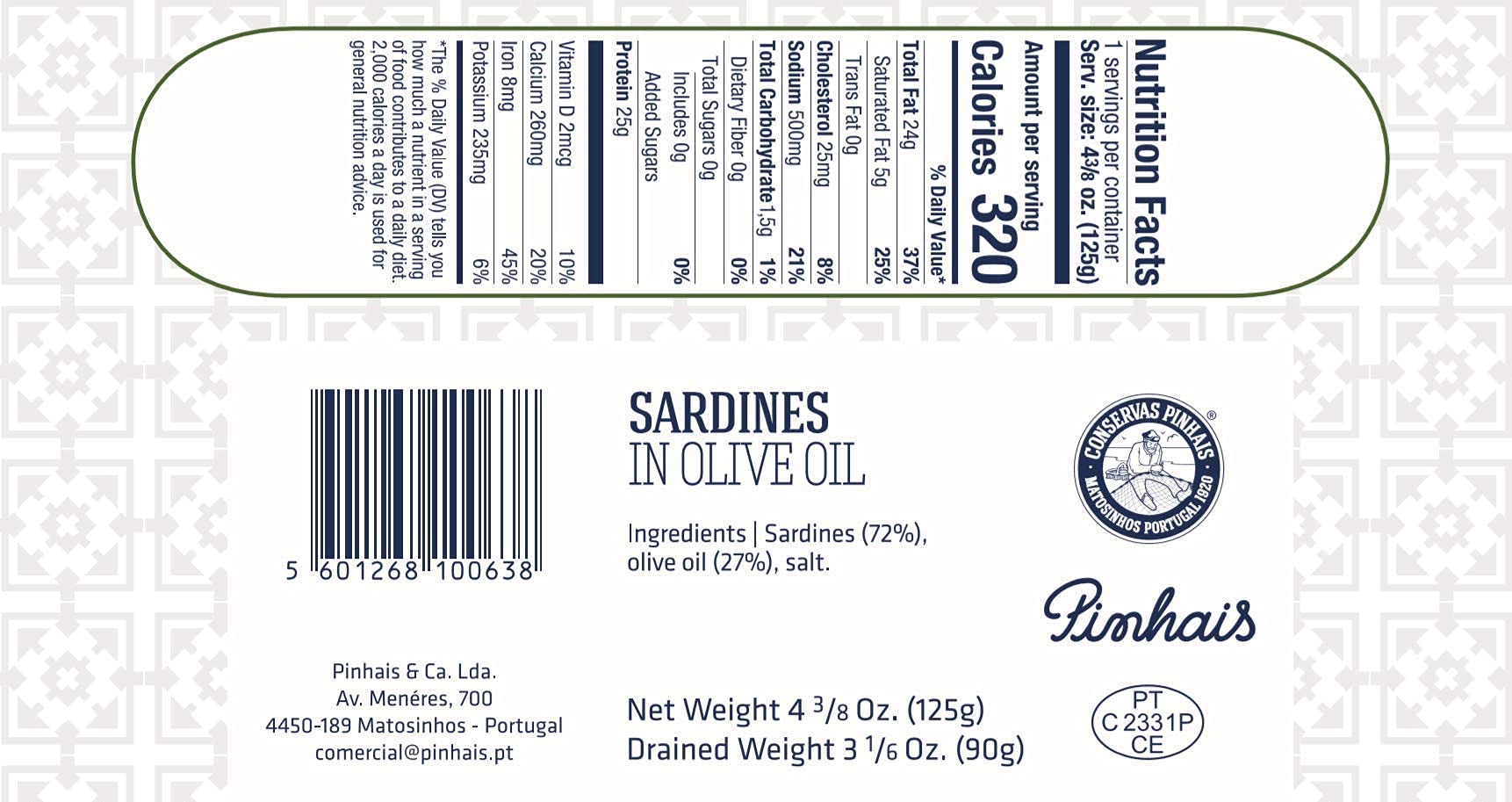 Pinhais Canned Sardines in Virgin Olive Oil, 4.4oz (Pack of 4)