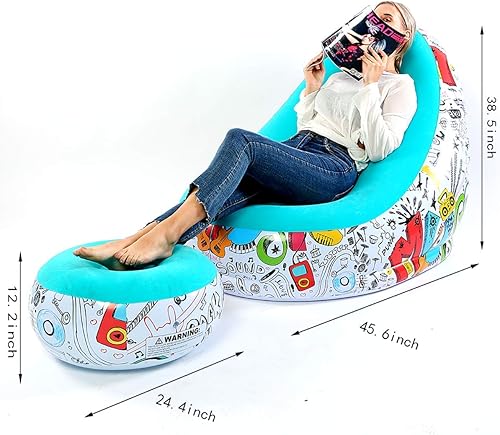 Miniatura 2 de Sofá perezoso, sofá inflable, silla de descanso inflable familiar, sofá flocado con patrón de graffiti, con cojín inflable para pies, adecuado para