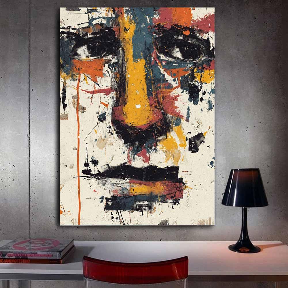 CUDAOO Nowoczesne malarstwo abstrakcyjne płótno plakaty i druki twarz rozpryskiwana farba do dekoracji salonu prezent biuro sypialnia (Khaki286-60x90cm oprawione