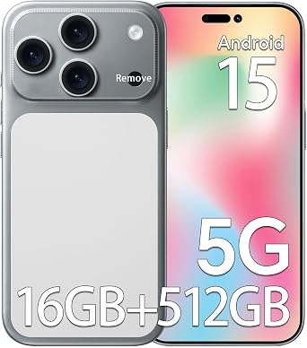 Unlocked Phones RA17 Ultra, 5G Android 15 Cell Phones, Snapdragon 888 Smartphones, 5000mAh Battery, 16GB RAM + 512GB Storage, 32MP + 104MP Camera, 6.9" 3040 x 1440 Display, Dual SIM, GPS, WiFi