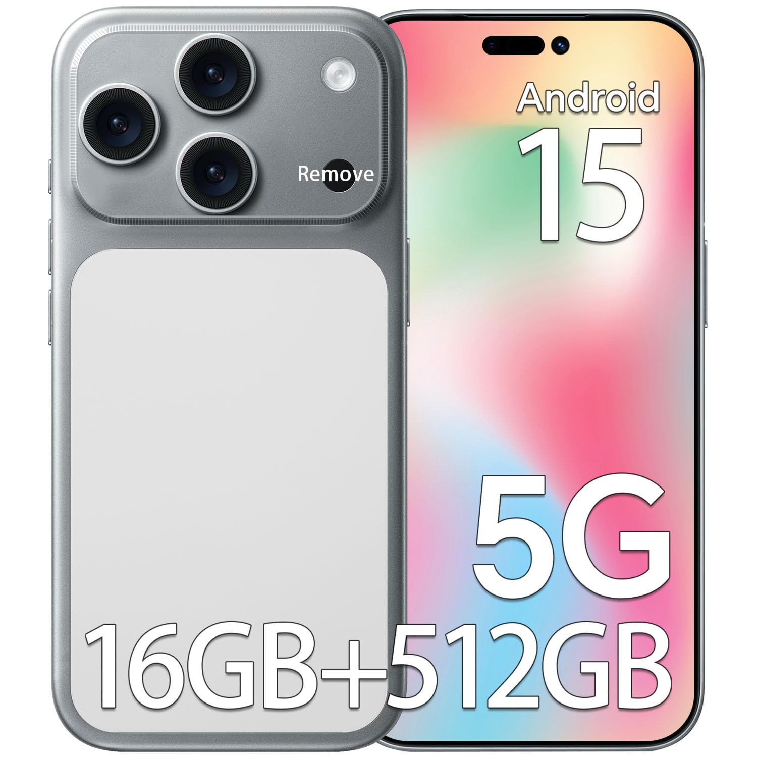 Unlocked Phones RA17 Ultra, 5G Android 15 Cell Phones, Snapdragon 888 Smartphones, 5000mAh Battery, 16GB RAM + 512GB Storage, 32MP + 104MP Camera, 6.9" 3040 x 1440 Display, Dual SIM, GPS, WiFi