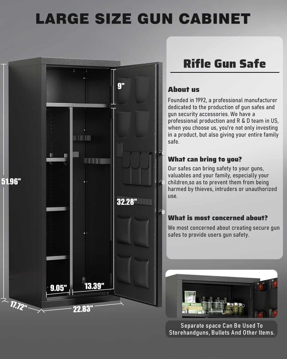 20-25 Large Gun Safe, Biometric Rifle Safe with LCD Keypad, Unassembled Long Gun Cabinet for Rifles and Pistols with Mute Mode, Dual Alarm & Gun Rack