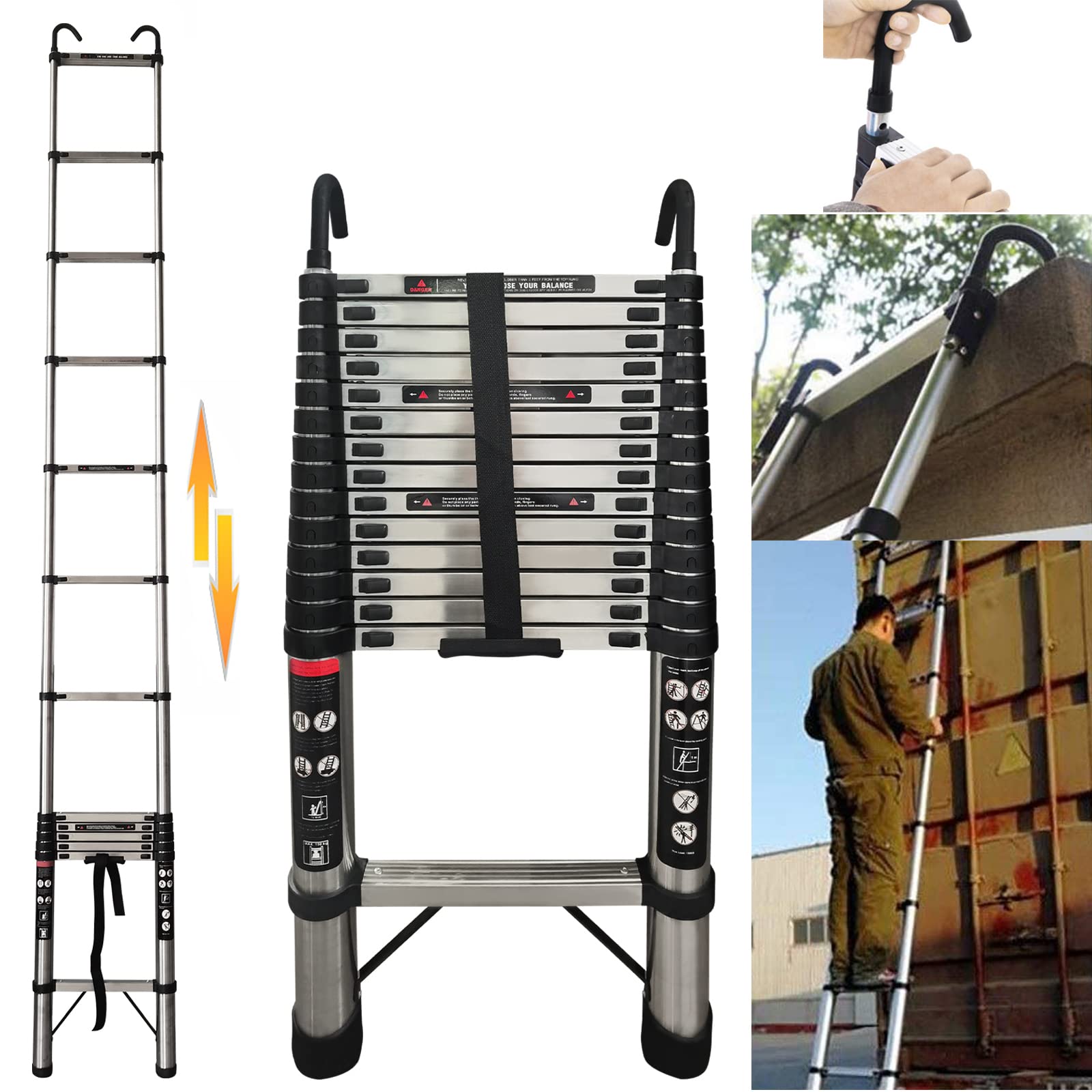 Multi-Purpose Folding Telescopic Ladder - 5M/16.4FT, Extendable, Portable, Anti-Slip, Max Load 150kg, EN131