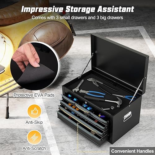 Miniatura 5 de ARNOT - Caja de herramientas grande de metal, con 6 cajones y bandeja superior, caja de herramientas de acero resistente con cajones de bloqueo