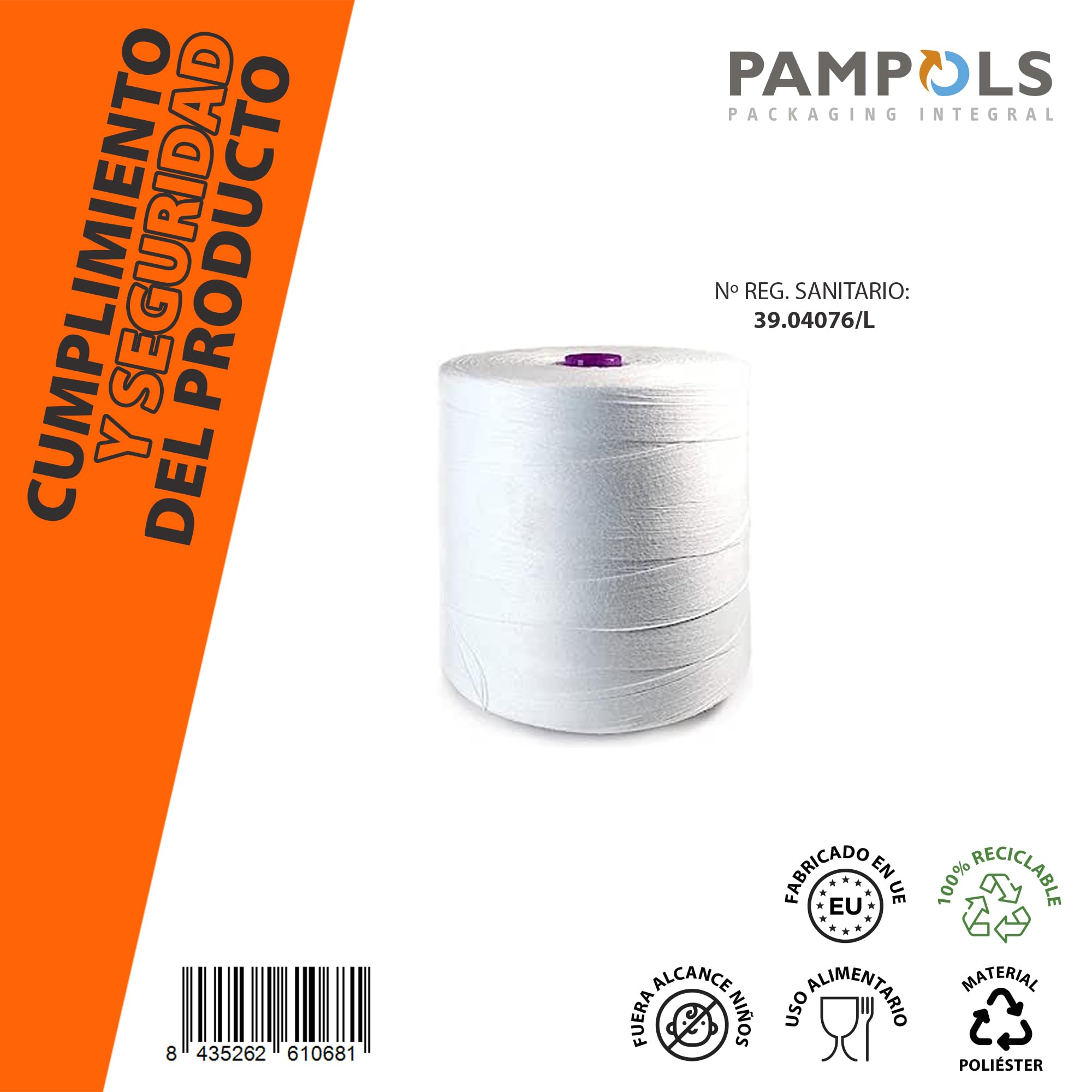 Bobina de Hilo Grueso de Poliéster para sistema de costura industrial | Hilo para coser Sacos | Cuerda de Alta Resistencia para Cerrar Costales | Color Blanco | 1 Bobina de 5 kg