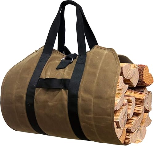 Gialer Portador de leña, Bolsa de lona resistente, Gran registro encerado portador Bolsas de mano para chimenea troncos de leña Accesorios de estufa
