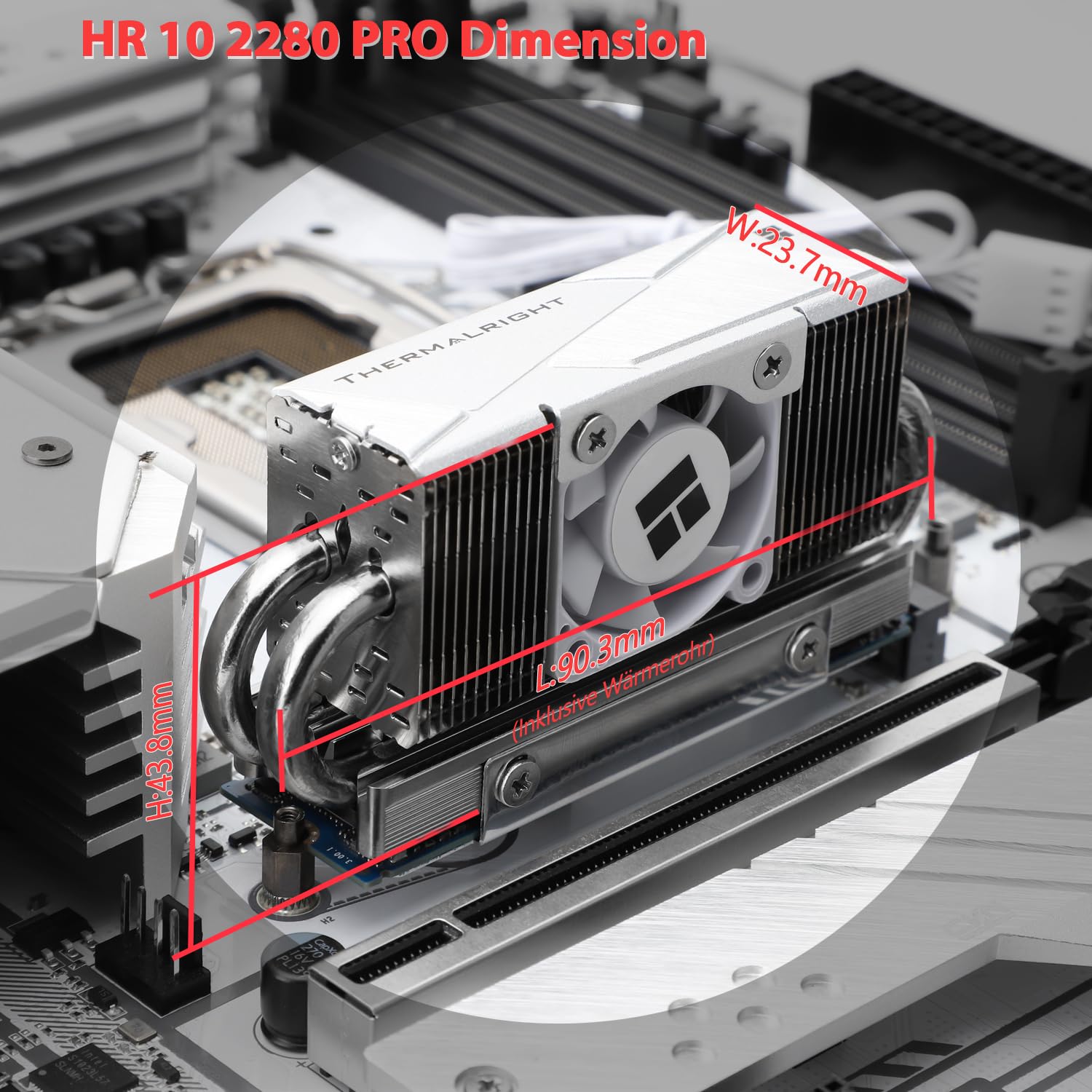 Thermalright TR HR10 2280 PRO Digital White-Precision Solid State Drive temperatuurbewaking, 2280 SSD-koeler, ingebouwd ARGB digitaal display en slimme PWM-ventilatorbediening, tot 6500 rpm, wit