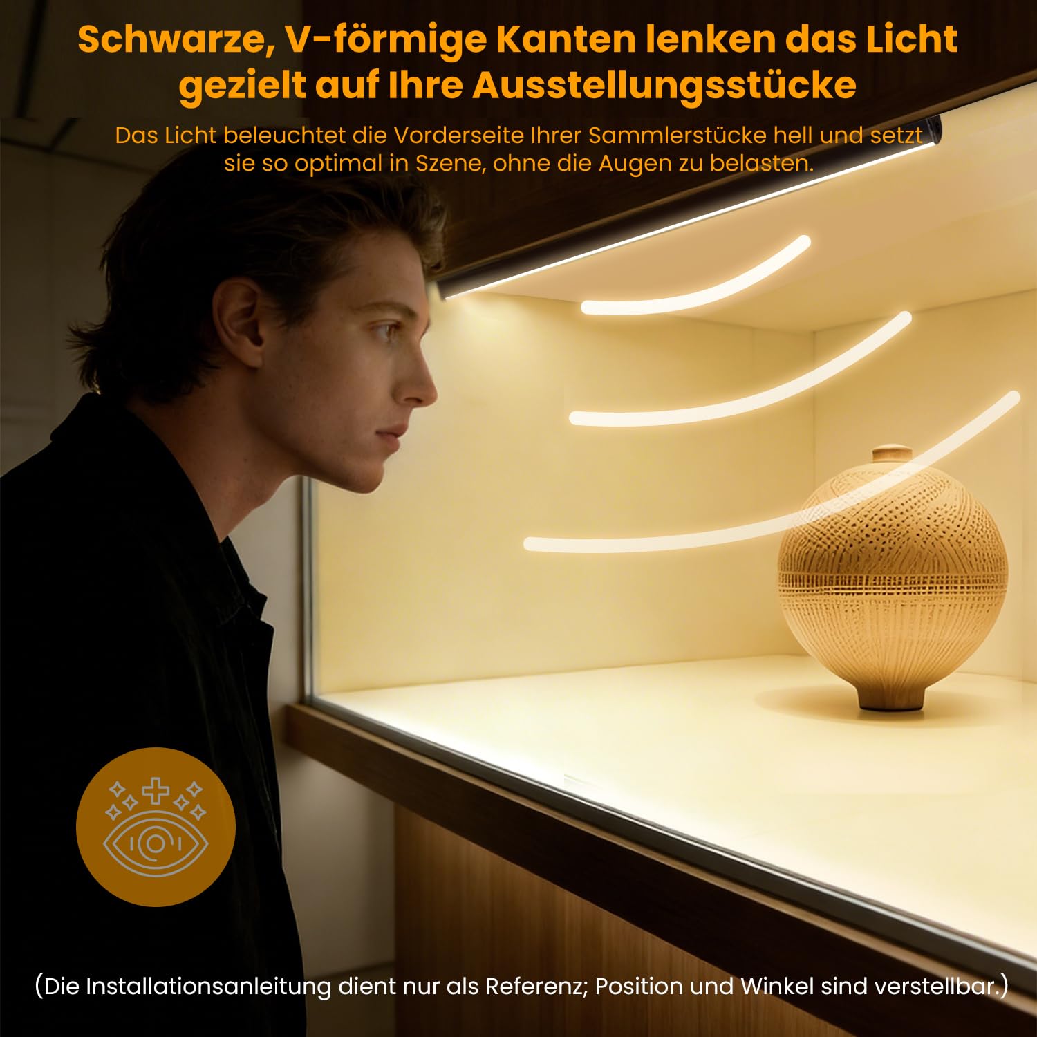 Vitrinenbeleuchtung LED Regalbeleuchtung, Schrankbeleuchtung mit Alexa, V-Form LED-Beleuchtungsset WiFi Dimmbar 2700K, App & Fernbedienung, Speicherfunktion (4 * 30cm)