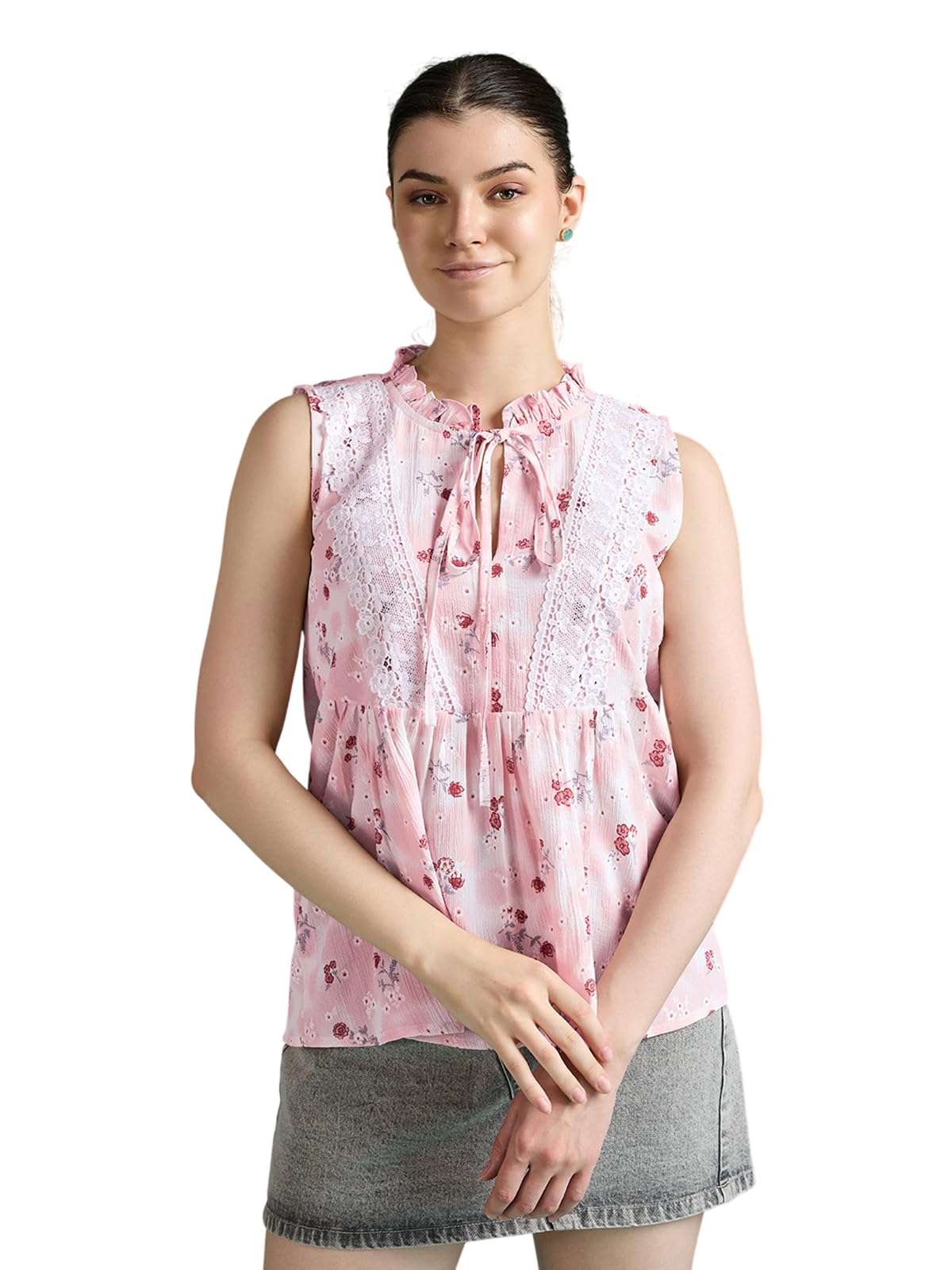Women Floral Printed Sleeveless Top for Women | Stylish Lace Detail Casual Western Top | Soft Lightweight Summer Wear Tunic Top Office Casual Top-picture-36