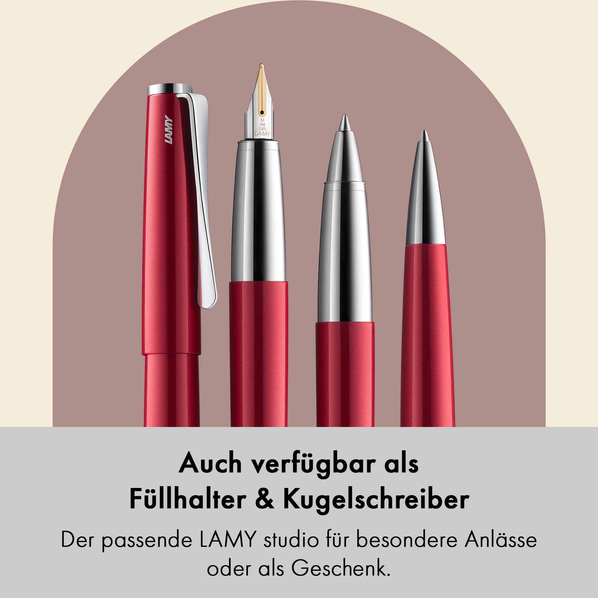 Lamy studio pianored Tintenroller in Strichbreite M | Lamy Tintenroller in elegantem Gehäuse aus Ganzmetall – mit propellerförmigem Clip – mit Tintenrollermine M 63 in schwarz