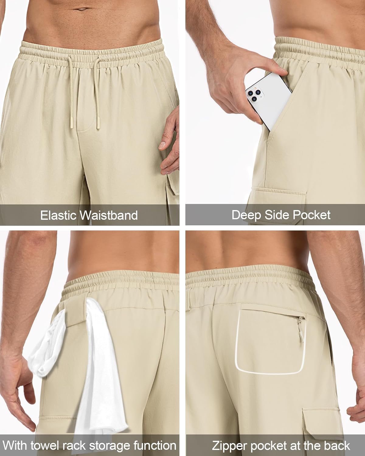 Men's Cargo Casual Shorts Quick Dry Lightweight Stretch Athletic Shorts for Men with 5 Pockets Outdoor Running Gym - Image 5