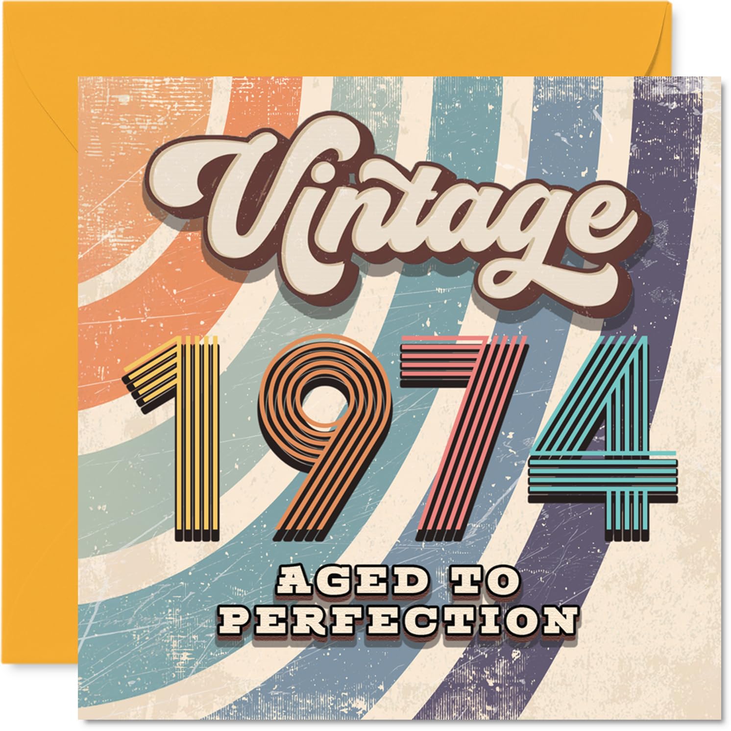 52nd Birthday Card for Men Women - Vintage 1974 Aged To Perfection - Happy 52 Birthday Cards for Uncle Son Nanny Grandma Neighbour Brother, 145mm Bday Greeting Cards