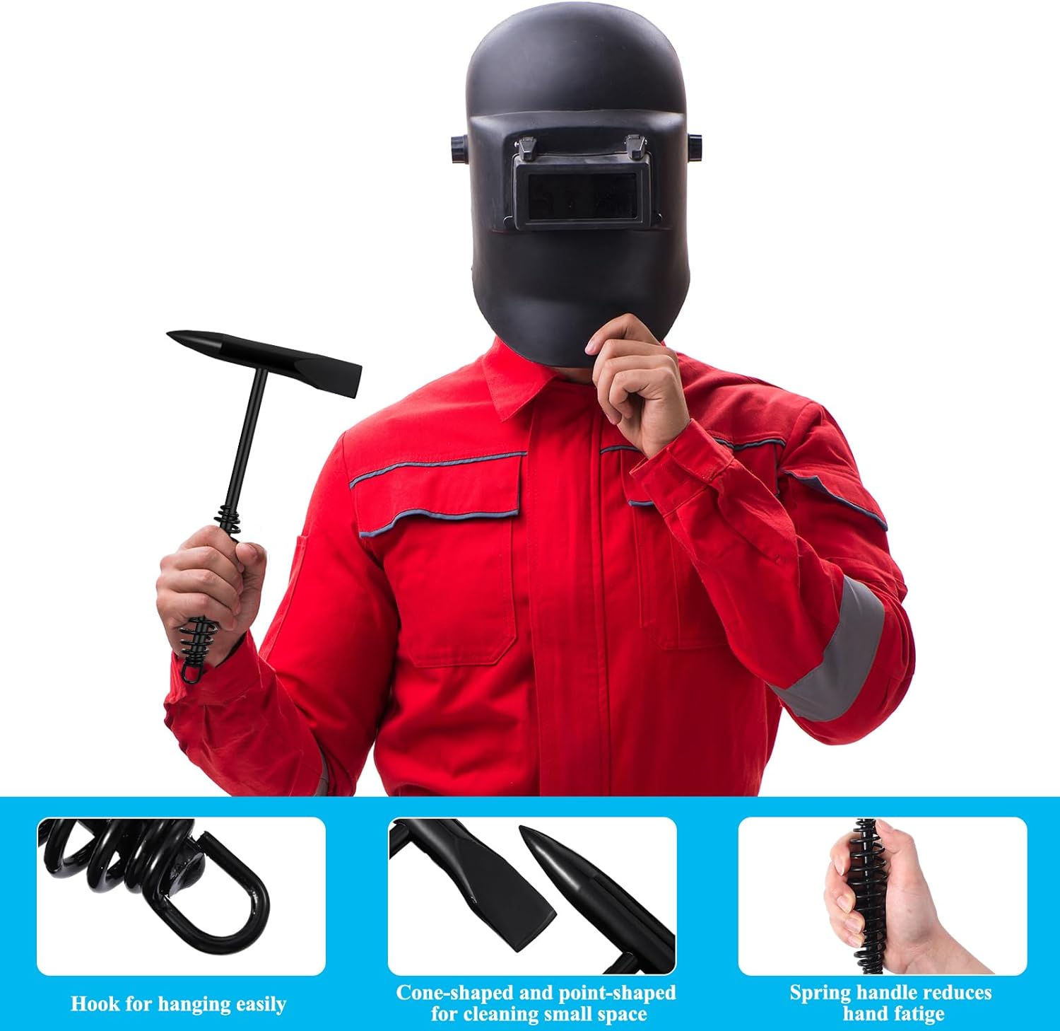 Kingdder 9 Pcs Welding Tools and Accessories Kit Chipping Hammer Hat Insulated Sleeves Gloves Wire Brush Thickness Gauges Marker Pen & Storage Bag Welding Slag Removal Kit for Starter and Beginner