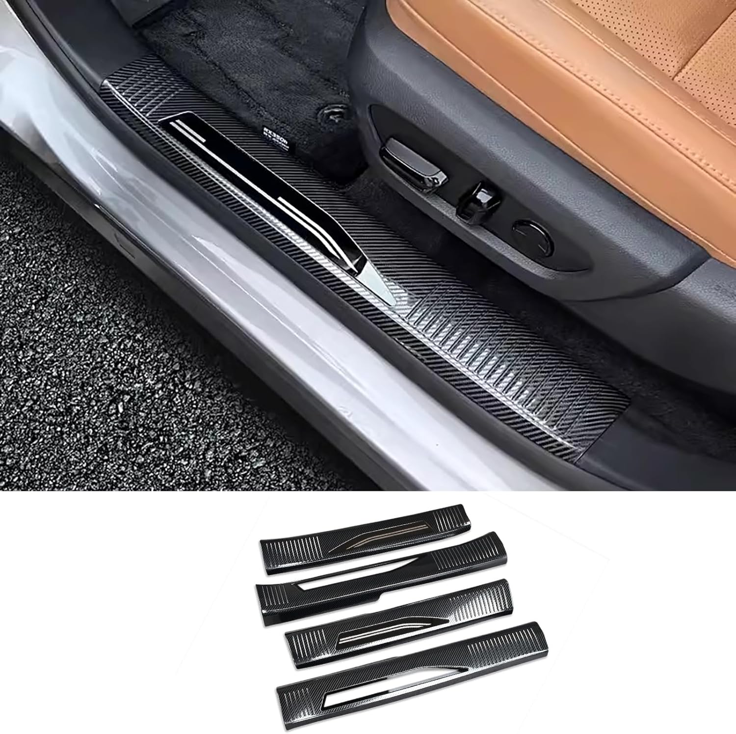 Car Accessories Fit for Lexus New RX RX350 RX350h RX500h F Sport 2023-2026 Inside Door Sill Scuff Plate Guard Cover Trims (Carbon Fiber Style) Stainless Steel 4 PCS