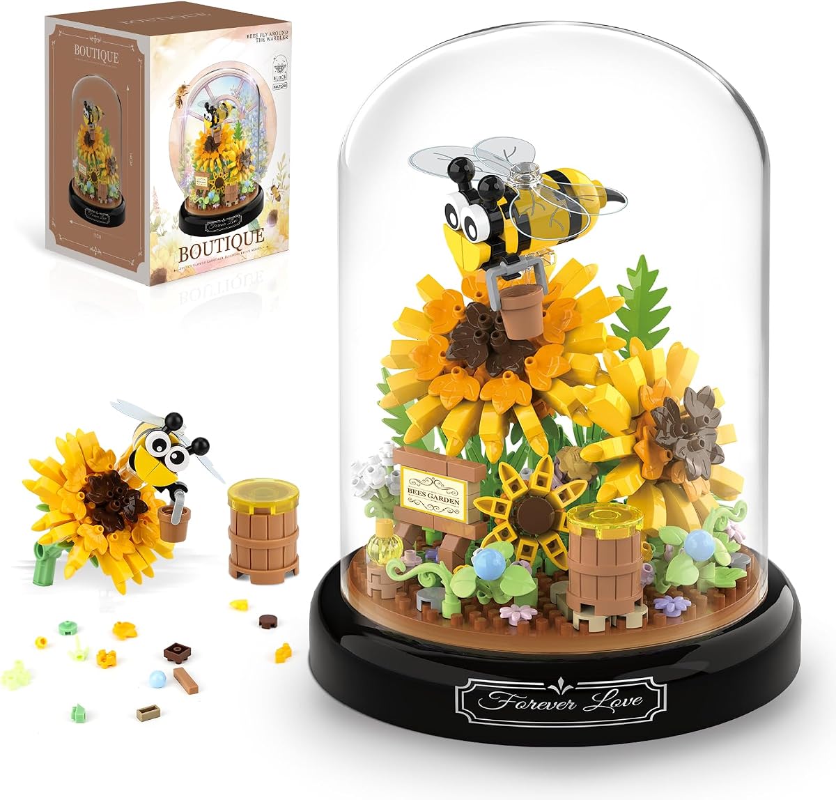 Flower Bouquet Building Sets, Animals Flowers Botanical Collection 548 PCS Mini Bricks Building Blocks Toy for Adults, Valentine's Day for Her (Bee)