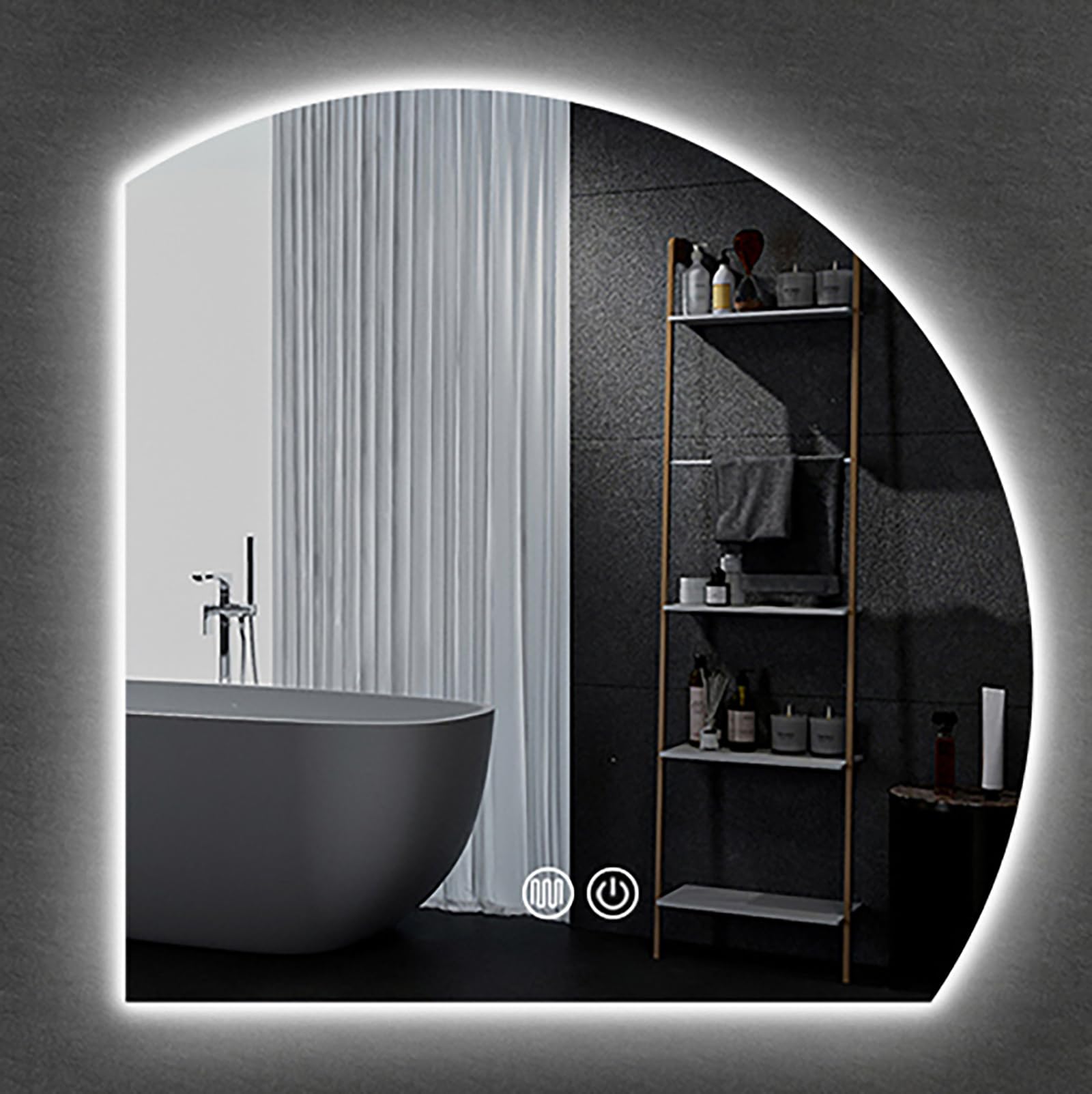 WJFTODAY Tricolor Dimming LED Bathroom Vanity Mirror - 60x60CM Touch Control Semicircle Wall-Mounted Mirror for Makeup, Grooming & Home Decor