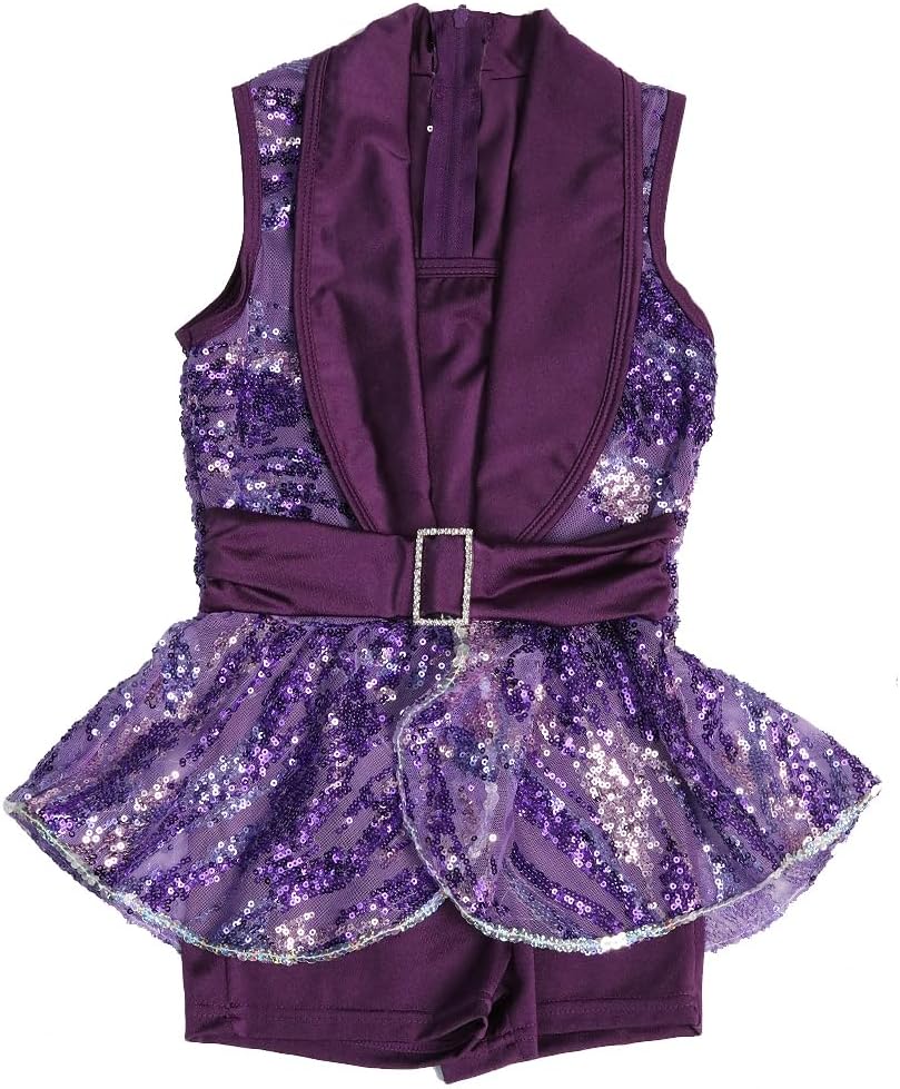 Alexandra Collection Youth Sequin Belted Shawl Collar Biketard