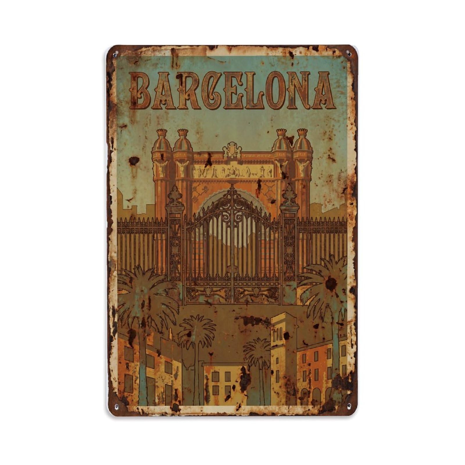 Fqnyr Style Vintage Travel Palaces Spain Grand Metal Tin Sign Plaque Wall Decor For Cafe, Club Bar, Office, Home Garden Metal Poster 8X12inch