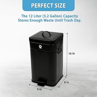 Dog Poop Trash Can Outside - Outdoor Dog Waste Trash Can with Lid - Odor Proof Waste Station Container for Backyard - 12L/3.2Gal (Black)