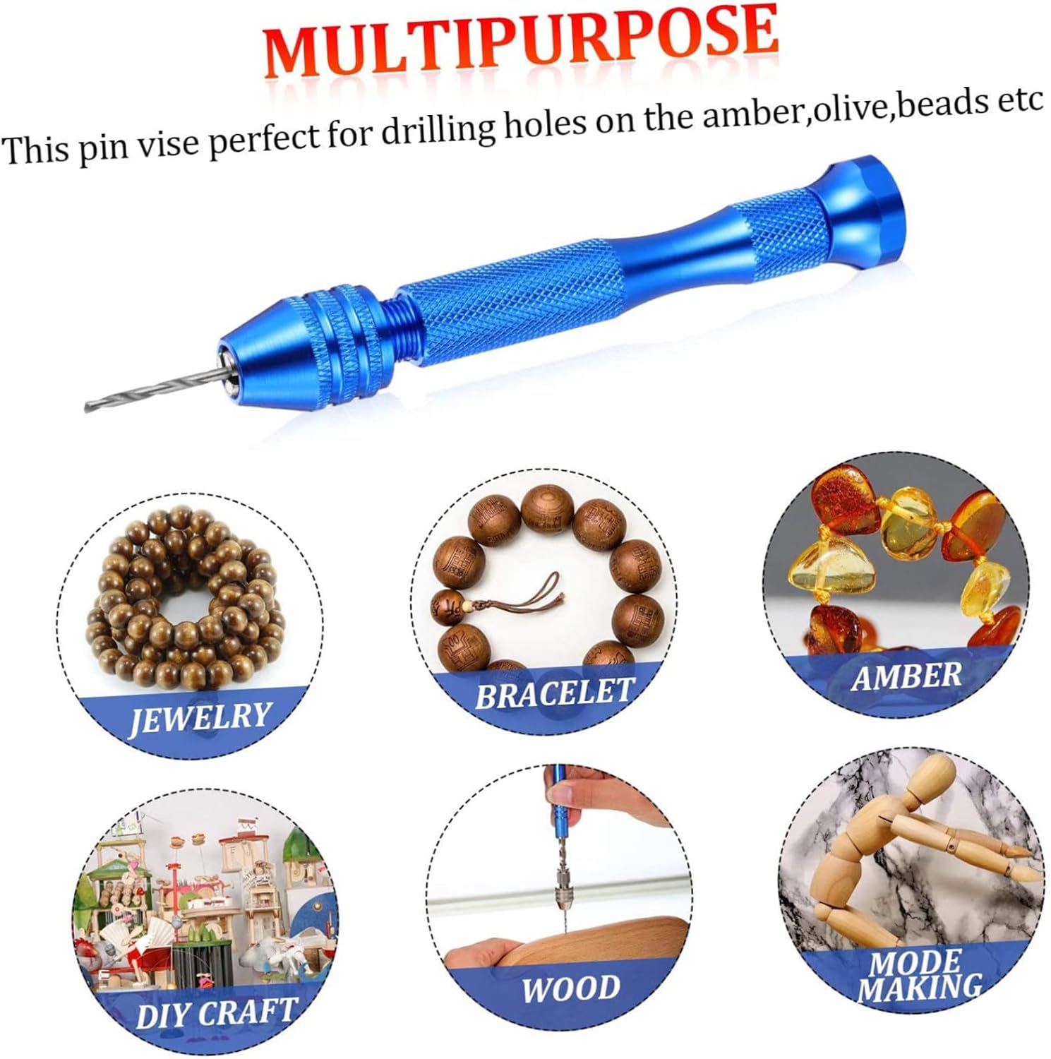 76pcs Mini Hand Drill Set with Precision Rotary Drill Bits, Blue Textured Handle Pin Vise for Jewelry Making, Woodworking, and Manual Craft Drilling