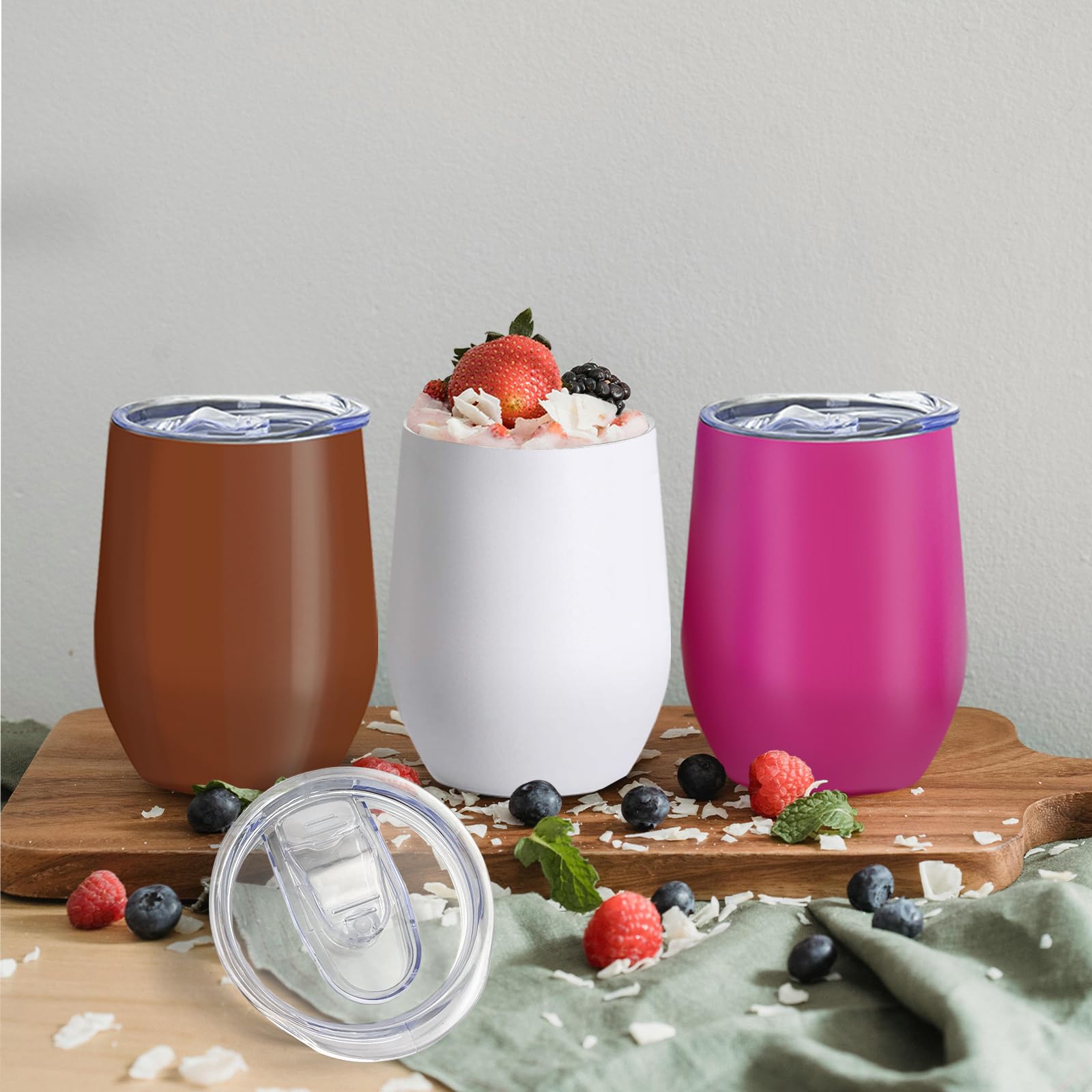 YOUKE OLA Paquete de 18 vasos de vino de acero inoxidable con tapa, vaso de vino aislado de 12 onzas, sin tallo, vaso de vino de doble pared al vacío, vaso de café a granel para café, vino, cócteles,