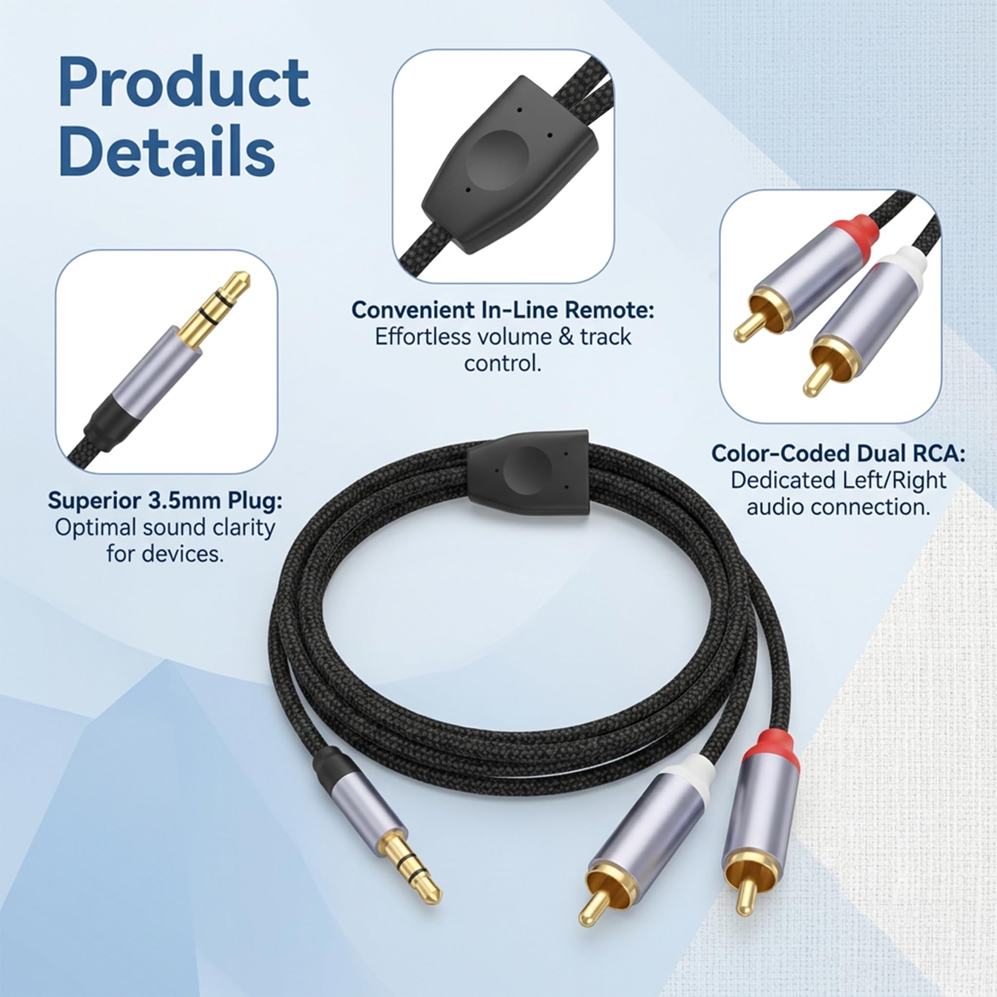 3.5mm Klinke auf Cinch Kabel, Klinke 3.5mm auf 2 Cinch Kabel 2m, Stereo Audio AUX Kabel Vergoldete Stecker, RCA Adapterkabel für TV PC Handy Lautsprecher Autoradio Verstärker Soundbar Nylonkabel