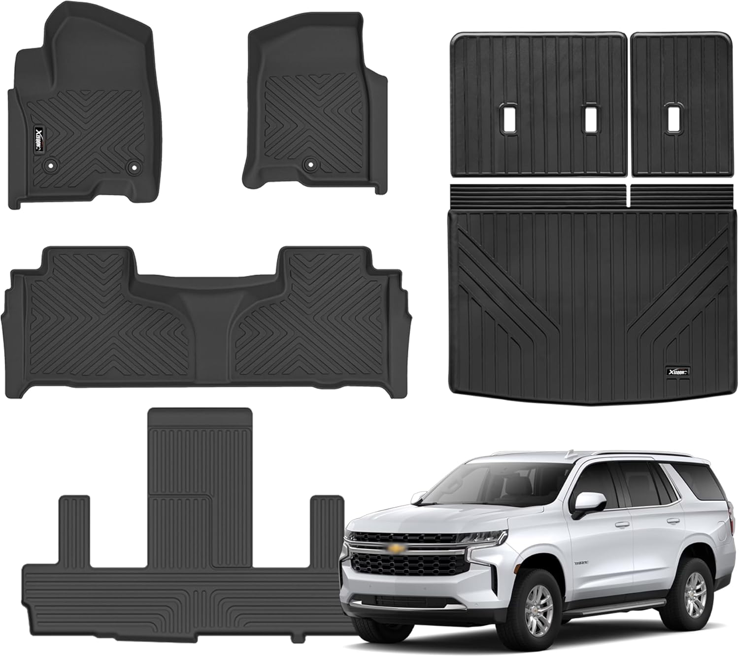 Photo 1 of Floor Mats for 2021-2025 Chevrolet/Chevy Tahoe/GMC Yukon 7 Seater with Trunk Mat All Weather TPE Rubber Cargo Liner Full Set for Chevrolet Tahoe/GMC Yukon Accessories (Not for Yukon XL) 
