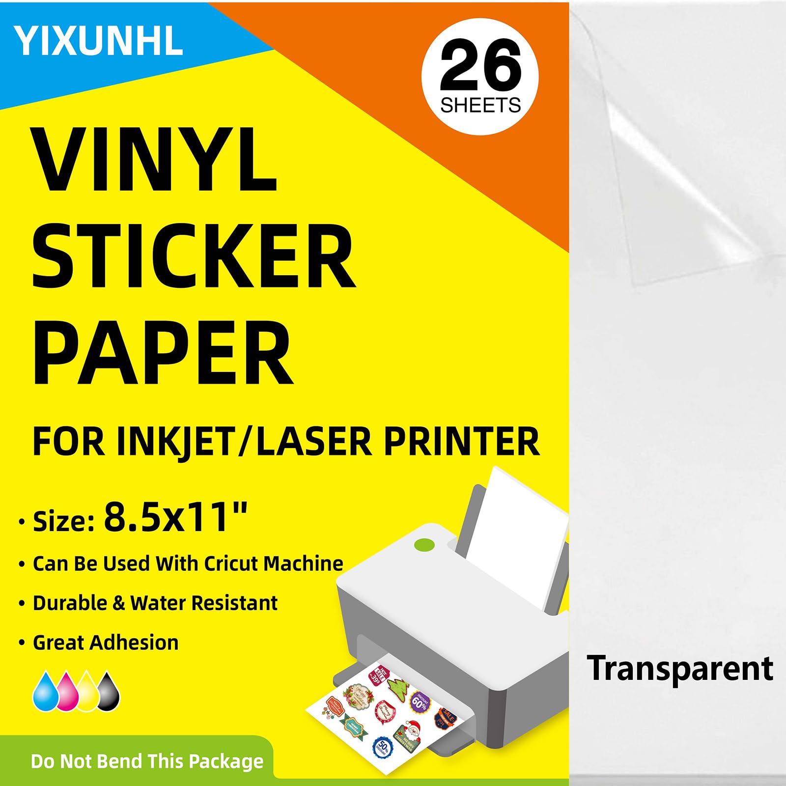26 Sheets Printable Clear Sticker Paper for Inkjet & Laser Printer