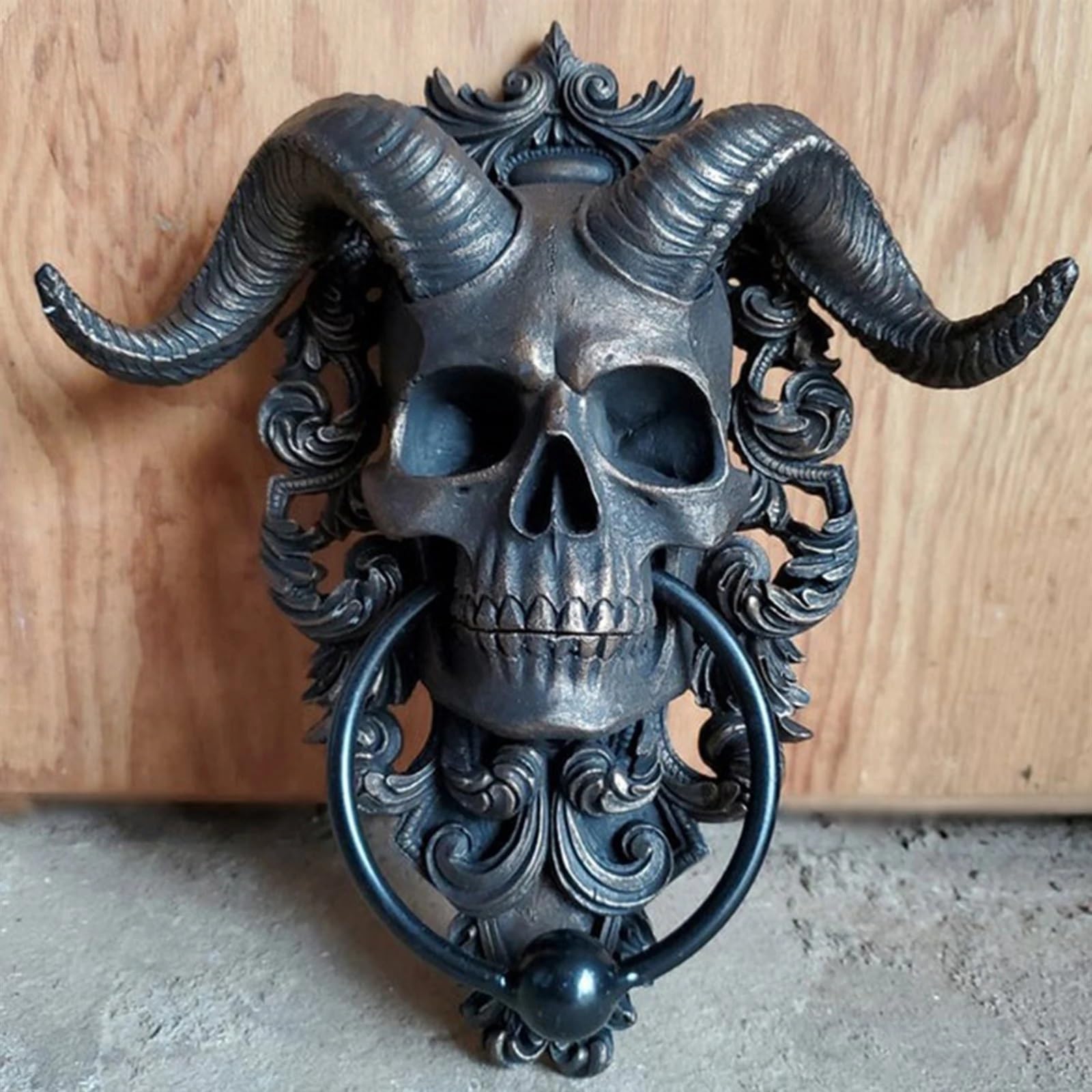 Heurtoir de porte Heurtoir de porte en laiton avec tête mort suspendue, poignée for cour villa, décoration la maison