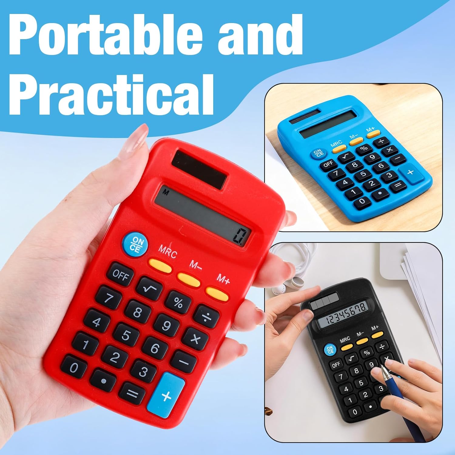 18 Pack Pocket Size Mini Calculators, Solar Dual Power Basic Calculator, 8 Digit Display Colorful Calculators, Small Calculator for Office Home Desktop Accounting Tools, 6 Colors
