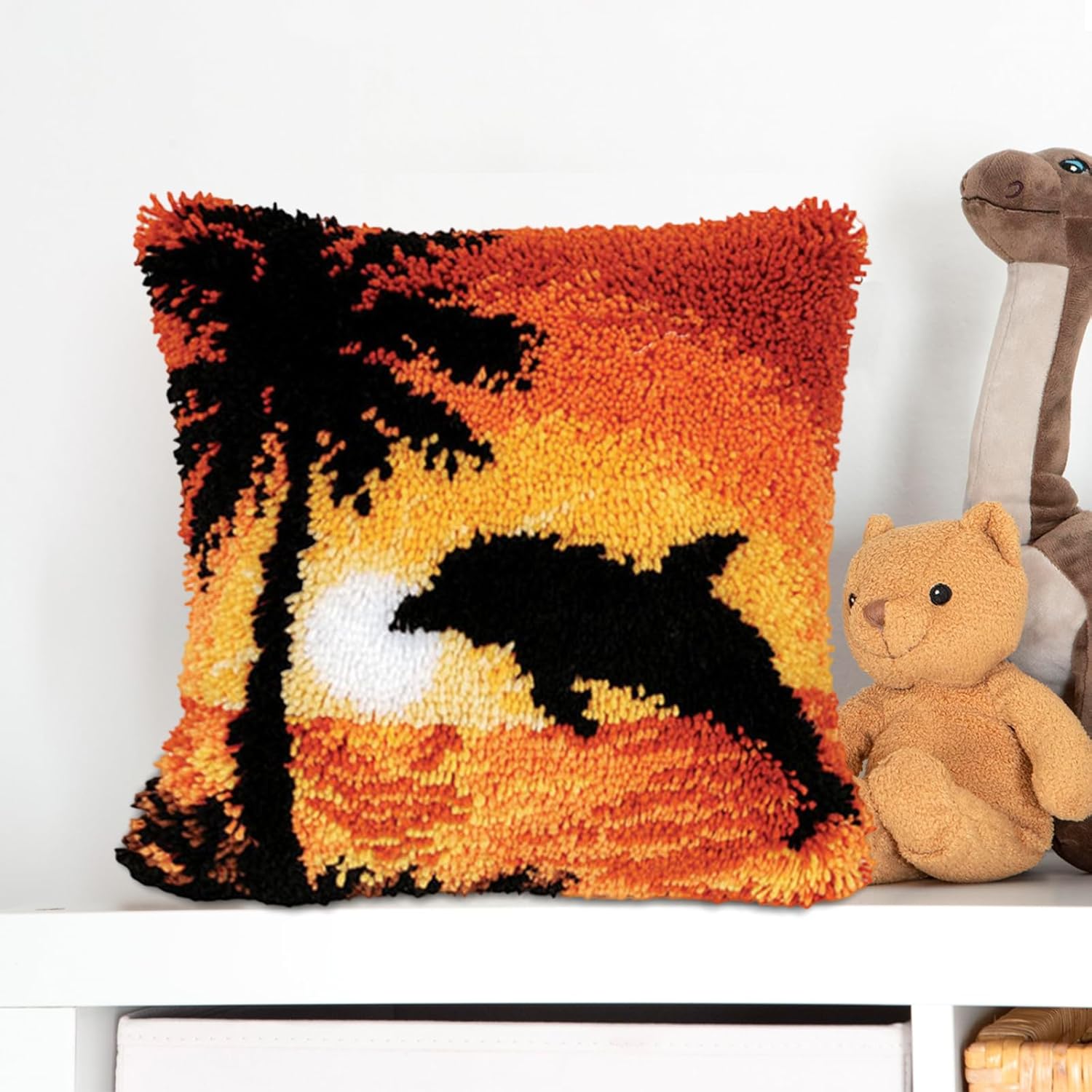 ZFFLYH Latch Hook Kit Plant Flower Leaves DIY Throw Pillow Cover Sofa Cushion Cover Preprinted Canvas Crochet Yarn Kits Needlework Crafts 43x43cm