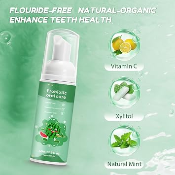 Fluoride Free Foam Kids Toothpaste - Natural Teeth Clean and Whitening Toothpaste with Mint Flavor for U Shaped Toothbrush Travel Size (Watermelon)