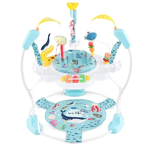 Miniatura 1 de BABY JOY Puentes y gorilas para bebés, centro de actividades para bebés con sonidos de luces musicales, asiento giratorio de 360 y 3 alturas