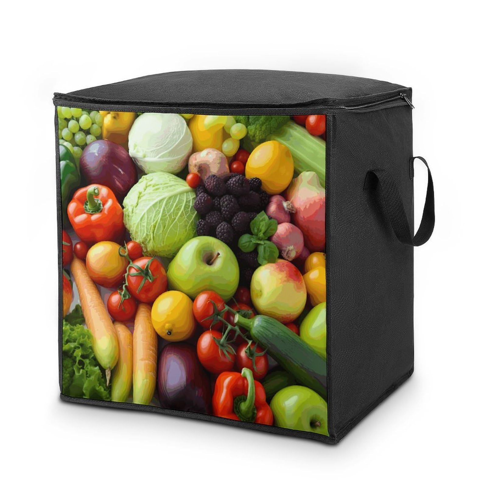 Fresh Fruits And Vegetables Storage Bag with Zippers And Handle Extra Large Bedding Comforter Storage Bag Foldable Blanket Storage Bags Fabric Moving Bags for Closet Organizer (70L)