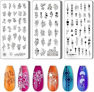 3pcs Nail Art Templates DIY Stainless Steel Stamper Flower Nail Stencils Printing Template Tip Nail Art Decoration Design Manicure Salon