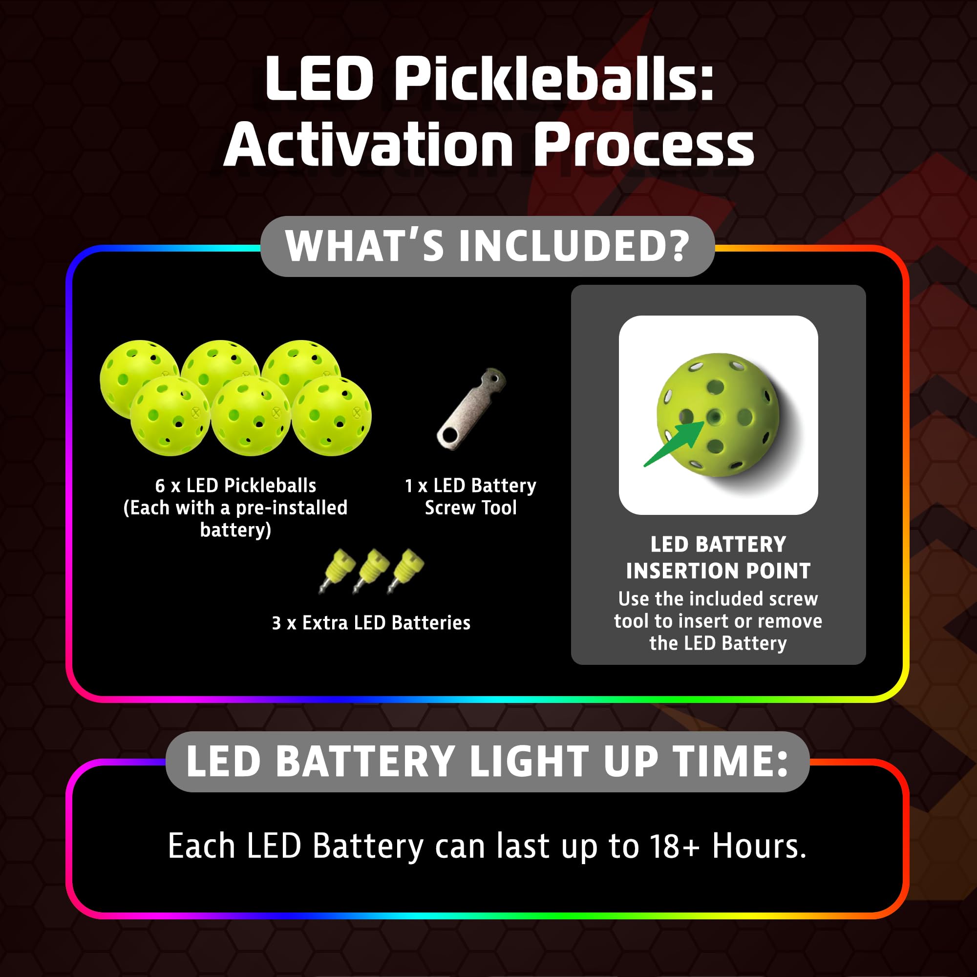 SCORPION Palline da pickleball a LED, confezione da 6