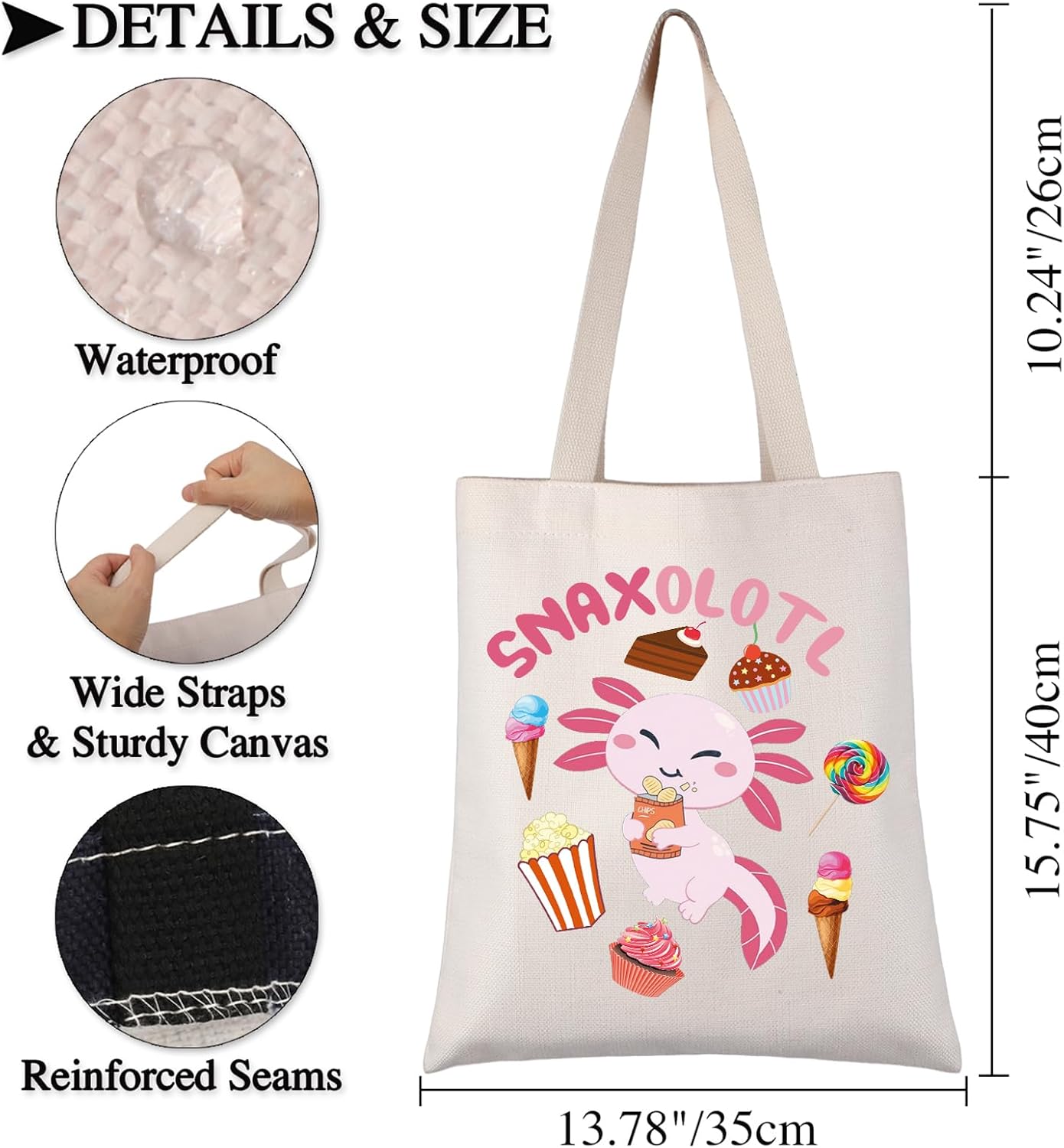 BDPWSS Axolotl Gifts Axolotl Lover Gift Axolotl Snacks Snaxolotl Gift Kawaii Axolotl Food Gift Cute Axolotl Themed Tote Bag - Image 4