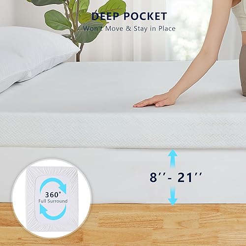 Miniatura 4 de Timimi Cubrecolchón de espuma viscoelástica King  Protector de colchón de enfriamiento de gel de 4 pulgadas para cama tamaño King con funda