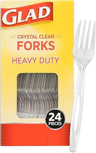 Glad Tenedores de plástico transparente, 24 unidades  Tenedores de plástico transparente y resistente para uso diario  Tenedores de plástico