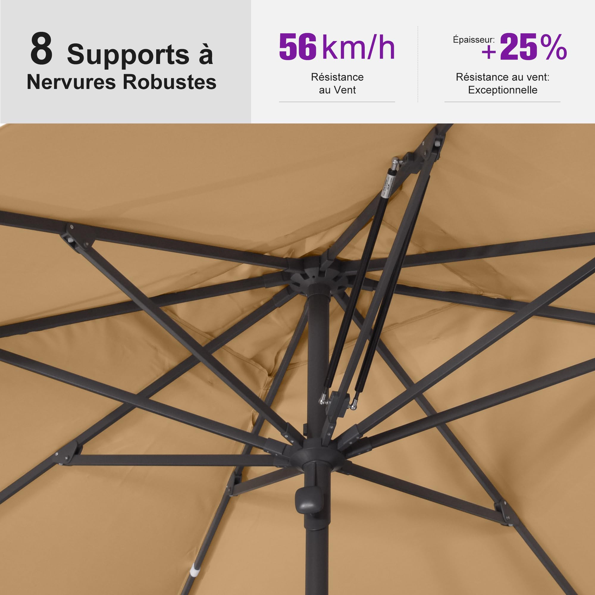 PURPLE LEAF Parasol de Jardin Extérieur 250 x 250 cm Beige Carré Anti-Vent