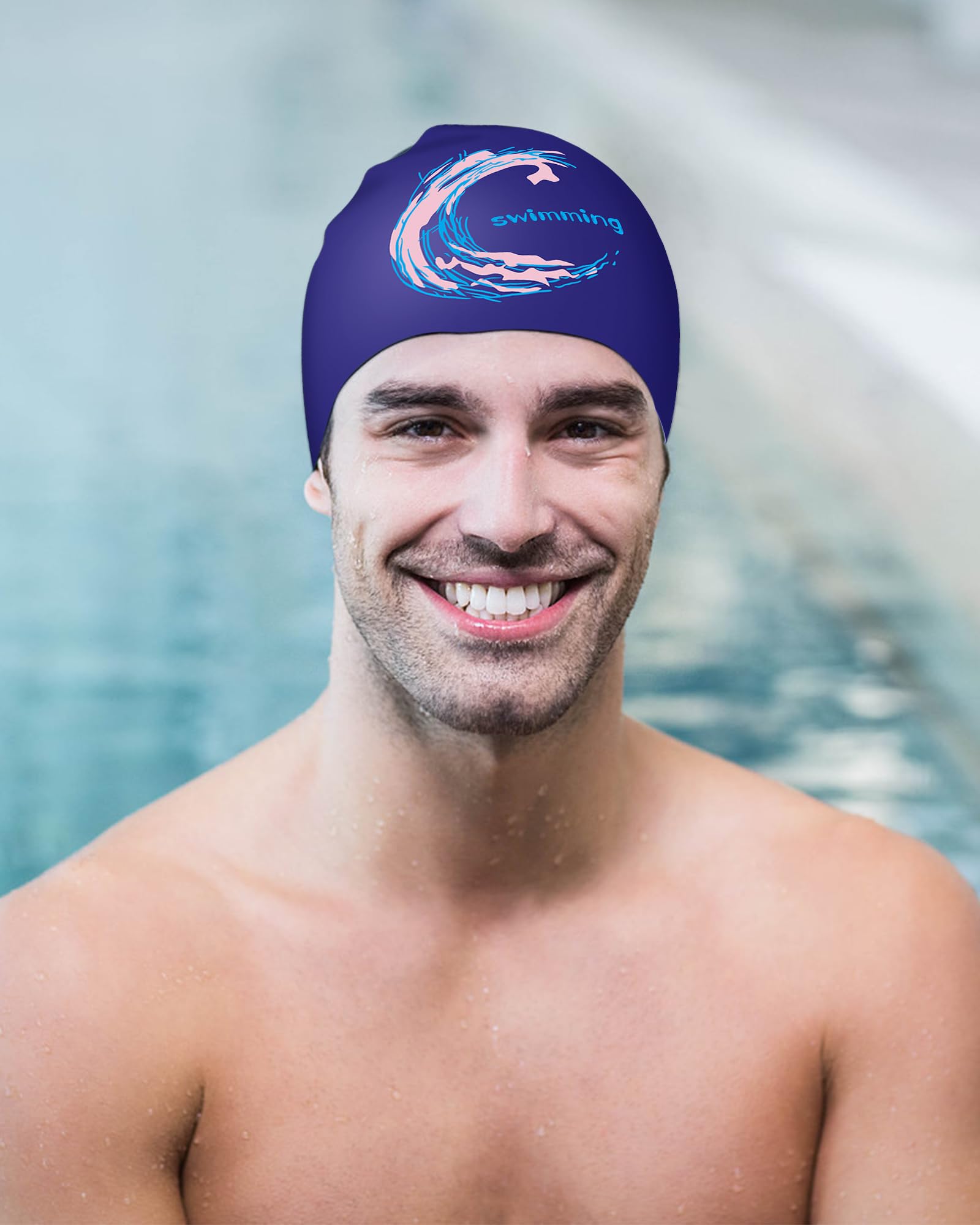 Swimming Cap - Silicone Swim Cap for Women Men Adults Teenagers (Navy Blue) - Image 2