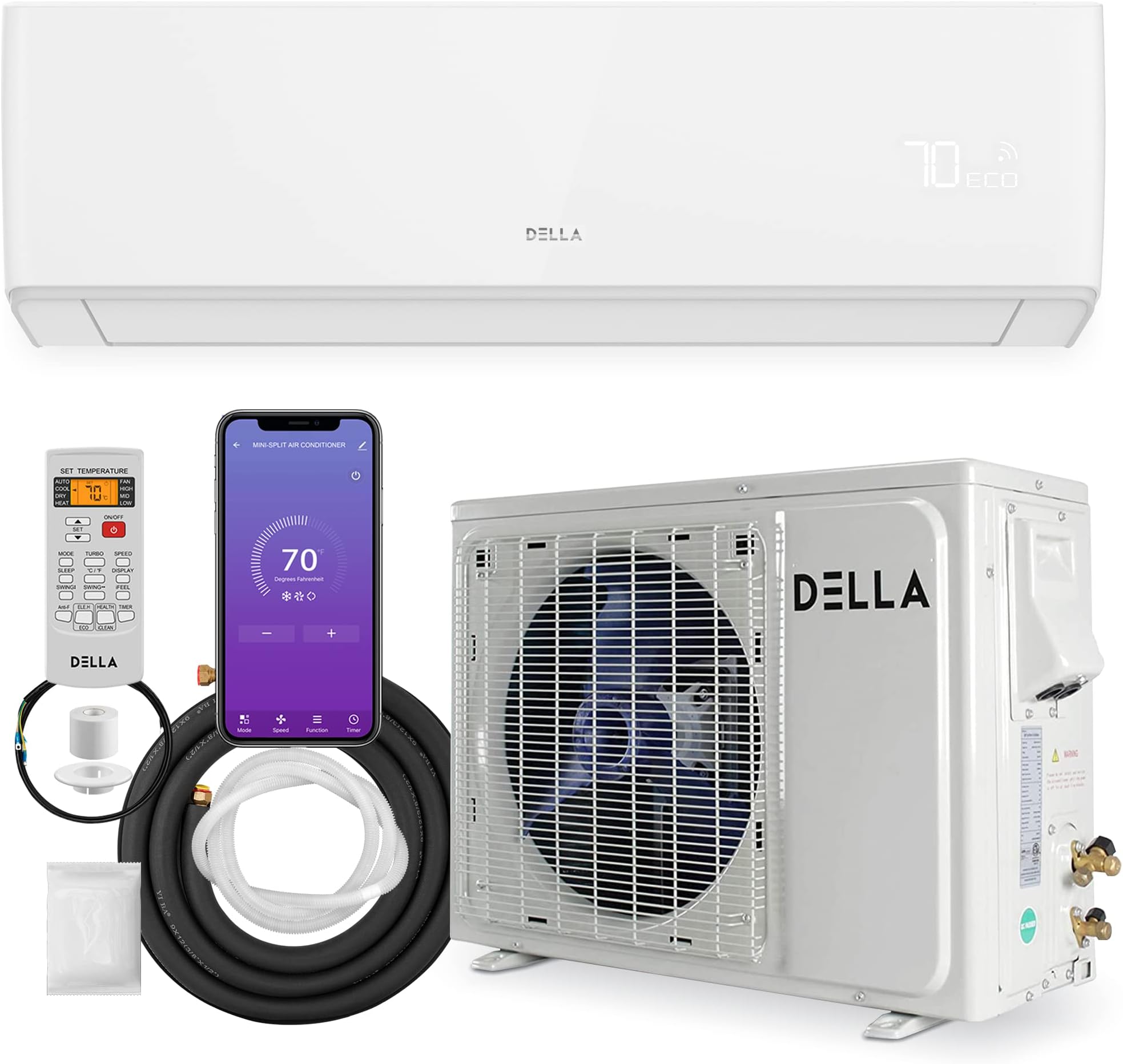 DELLA 18,000 BTU 21 SEER Wifi Enabled Mini Split AC