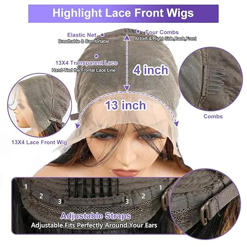 Miniatura 4 de Peluca de cabello humano con encaje frontal degradado degradado de 13 x 4, HD transparente 1B30, densidad del 200 %, pelucas de cabello humano con