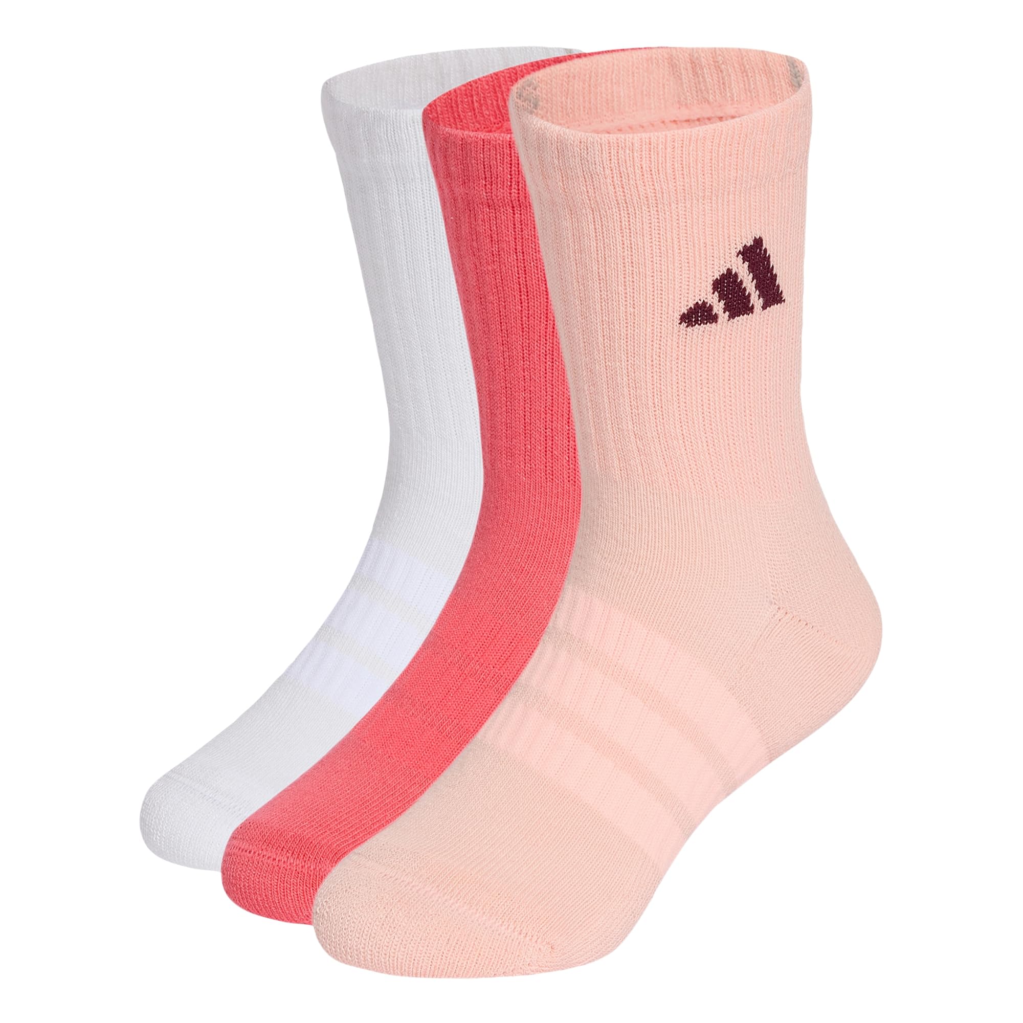 adidas Unisex Kids Cushioned Sportswear Crew Socks 3 Pair Pack Socks, Pure Turbo/white/haze coral, XS