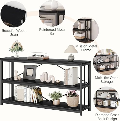 Miniatura 4 de LVB Mesa de entrada negra, moderna mesa larga para sofá detrás del sofá, mesa de entrada estrecha industrial para pasillo, sala de estar, mesa de