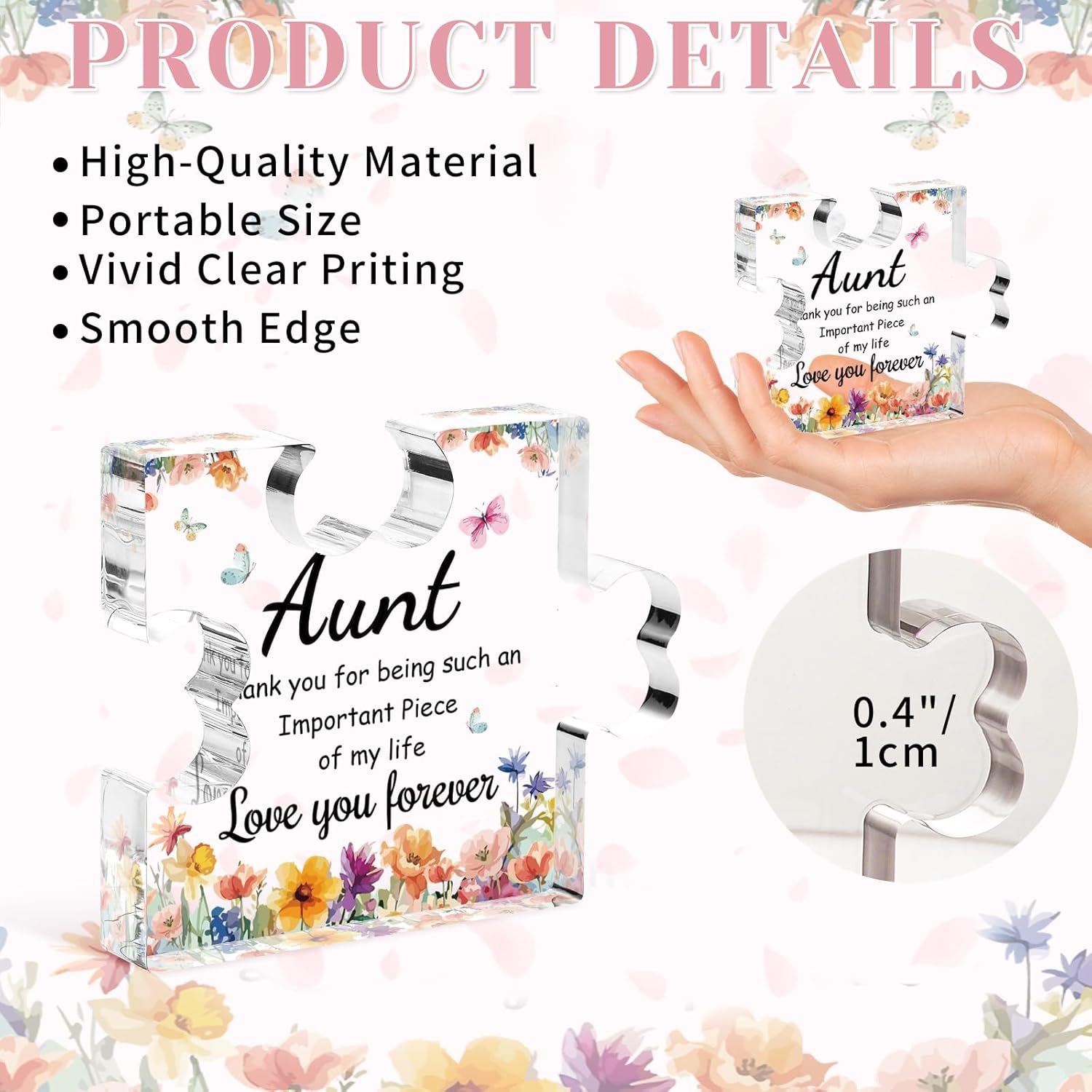 Funnli Aunt Birthday Gifts Acrylic Plaque, Valentines Day Christmas Mothers Day Gifts for Aunt Auntie, Aunt Birthday Gifts from Niece Nephew, Best Aunt Ever Gifts 3.35 x 2.76 Inch Desk Decorations - Image 2