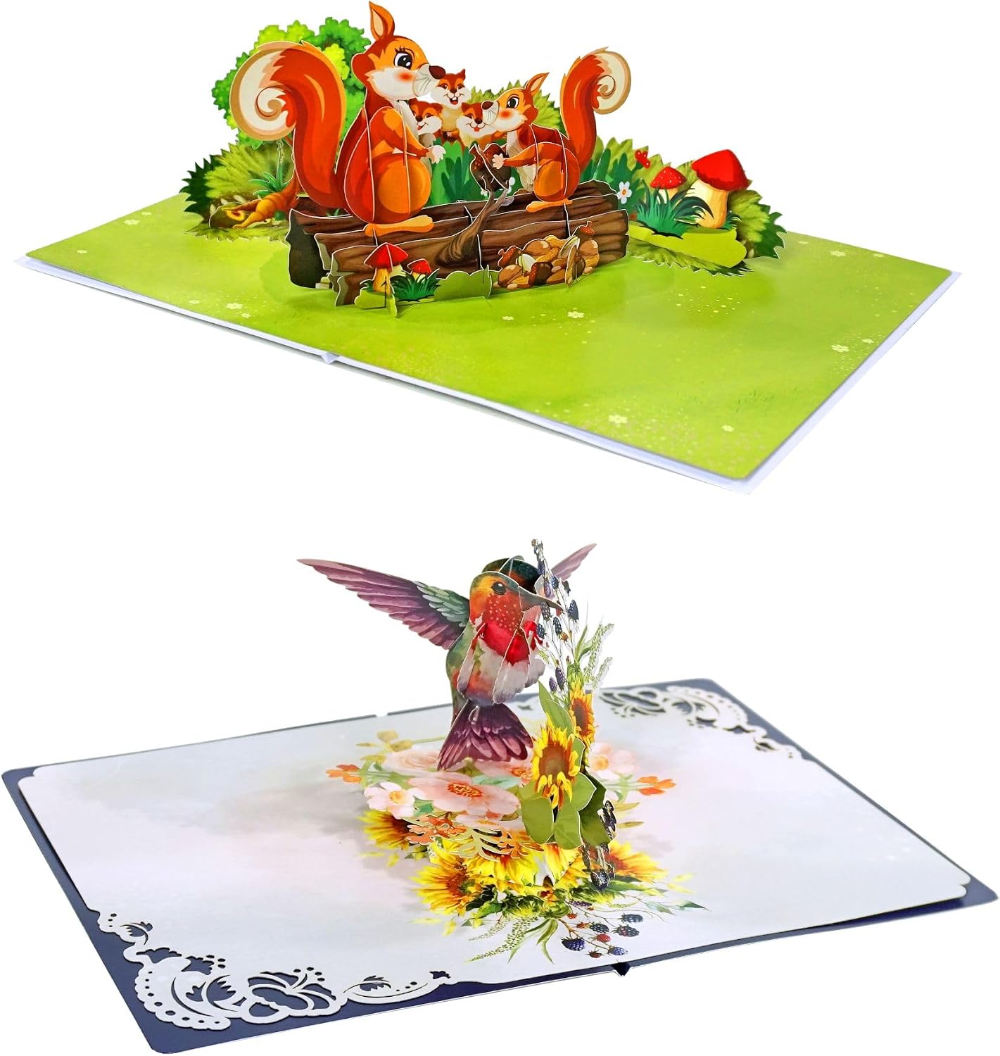 CUT POPUP.COM Mothers Day Card Pop Up, Hummingbird and Chipmunk Mama