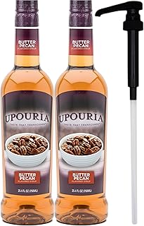 Upouria Butter Pecan Coffee Syrup Flavoring, 100% Vegan, Gluten-Free, Kosher, 750 mL Bottle (Pack of 2) with Coffee Syrup Pump