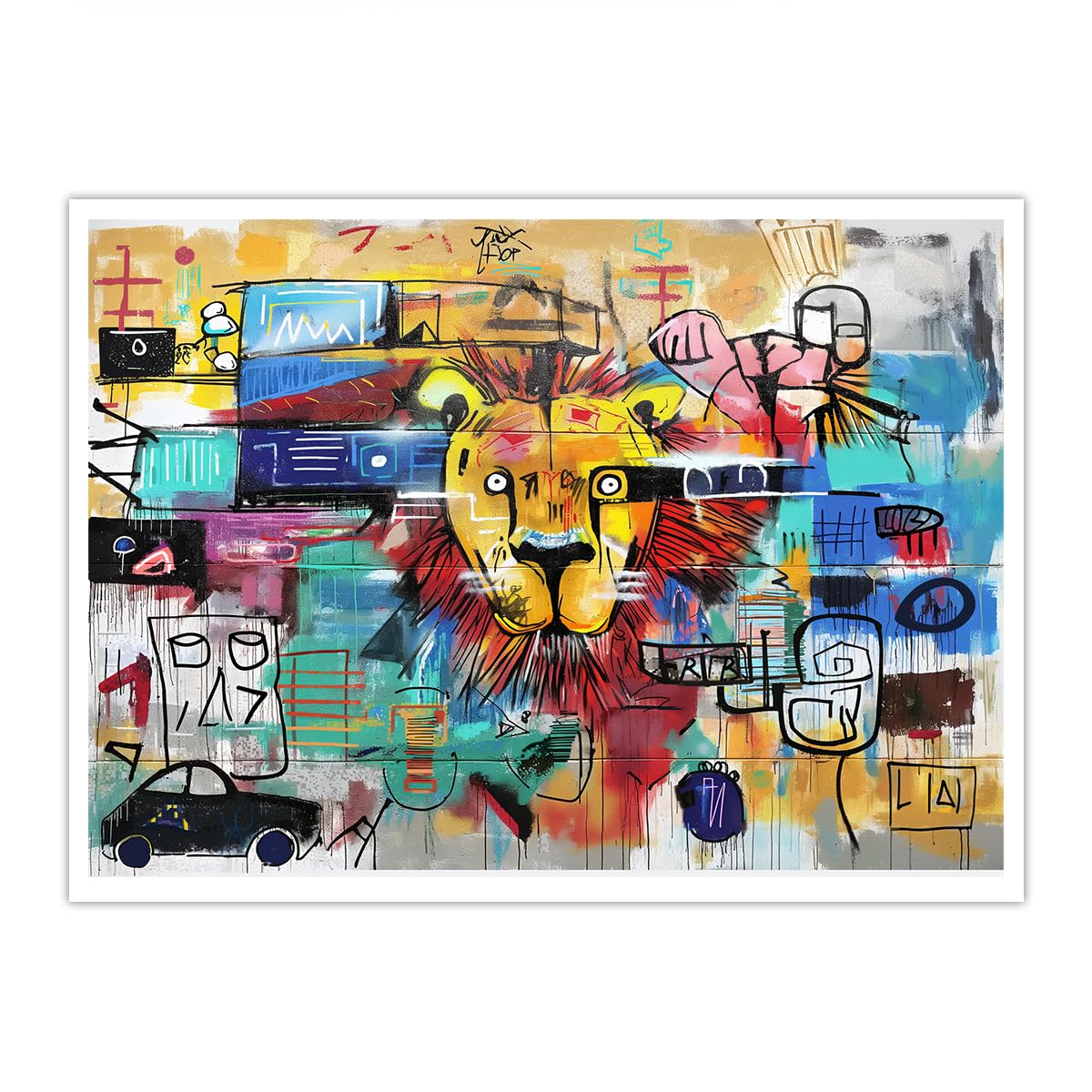 OSHIONARTE Graffiti Lion Posters Graffiti Wildlife Canvas Prints Picture Street Art Wall Decor Pop Art Abstract Animal Picture for Kitchen 45x60cm Frameless