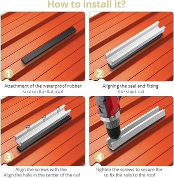 Anbte 6Pcs 7.87in Solar Panel Mounting Rail, Aluminum Solar Panel Mounting Brackets Include M5.5*30mm Screws + Rubber Pads, Kit for Metal, Tin, Flat, Sheet Roofs